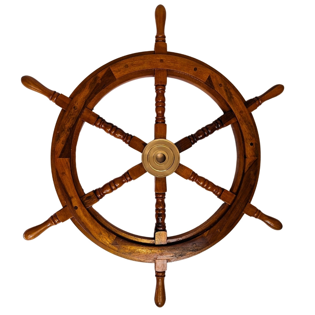 Ruota del timone in legno con inserto in ottone da 75 cm con possibilità di incisione personalizzata