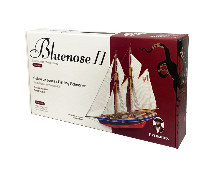 Modello da assemblare Bluenose II – schooner in legno 38x31x6,5 cm con possibilità di incisione personalizzata – regalo ideale per velisti, realizzato con materiali naturali, livello di difficoltà: intermedio