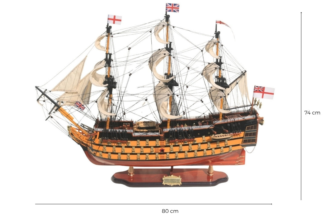 Modello assemblato del veliero HMS Victory da 80 cm con possibilità di personalizzazione tramite incisione - Decorazione esclusiva da regalare, realizzata a mano in legno esotico, alta qualità e cura dei dettagli