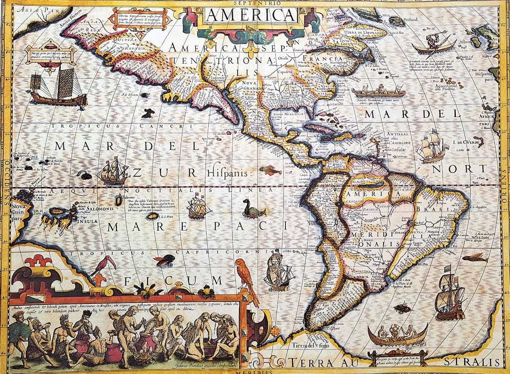 Mappa dell’America 1628 - ristampa J. Hondius con possibilità di personalizzazione con incisione - regalo ideale per viaggiatori e appassionati di storia - dimensioni 37,5 x 50 cm