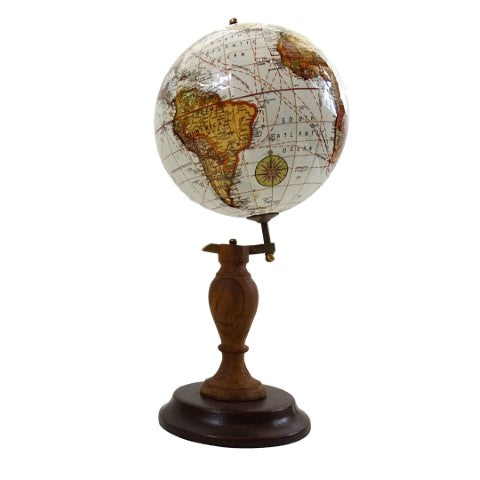 Elegante mappamondo decorativo su base in legno con possibilità di personalizzazione tramite incisione, 27 cm, marrone scuro, ideale come regalo