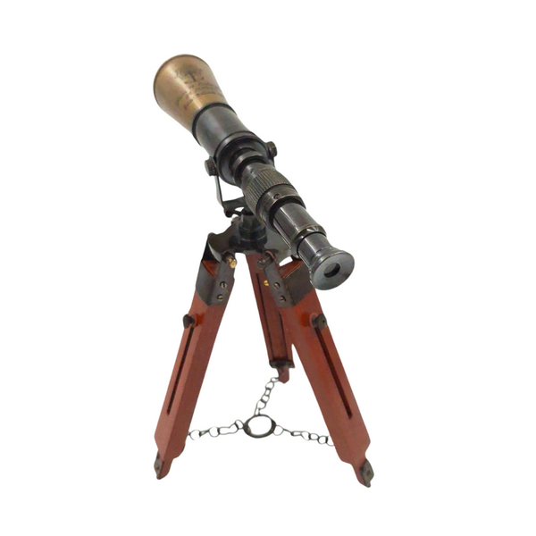 Cannocchiale in Ottone su Treppiede con Possibilità di Personalizzazione Incisa - Elegante Elemento Decorativo da Regalo, Altezza Regolabile fino a 30 cm