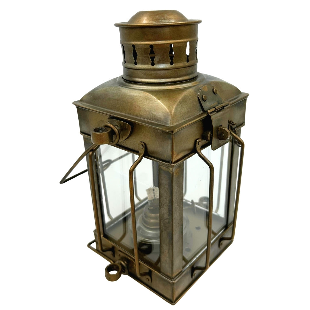 Lampada a petrolio retrò in acciaio LT608 color ottone anticato con possibilità di incisione