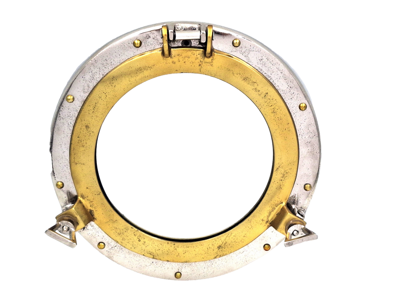 Specchio Oblò di Diametro 28 cm con Cornice Metallica in Argento o Oro con Possibilità di Personalizzazione Incisa