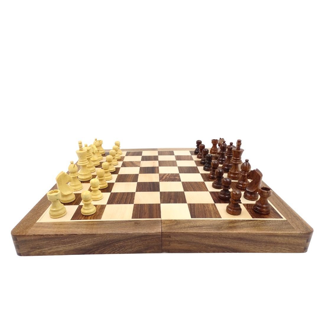 Scacchi in legno 40x40 cm con incisione - Scacchiera pieghevole in palissandro indiano color marrone-beige
