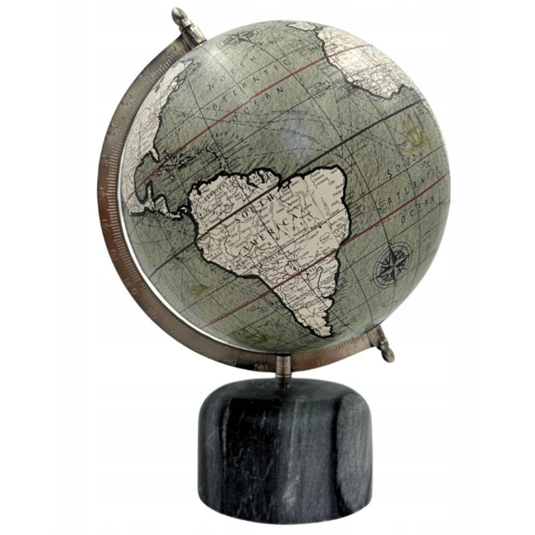 Globo decorativo su base in pietra da 30 cm con possibilità di personalizzazione con incisione - Regalo elegante in tonalità di grigio e pietra nera