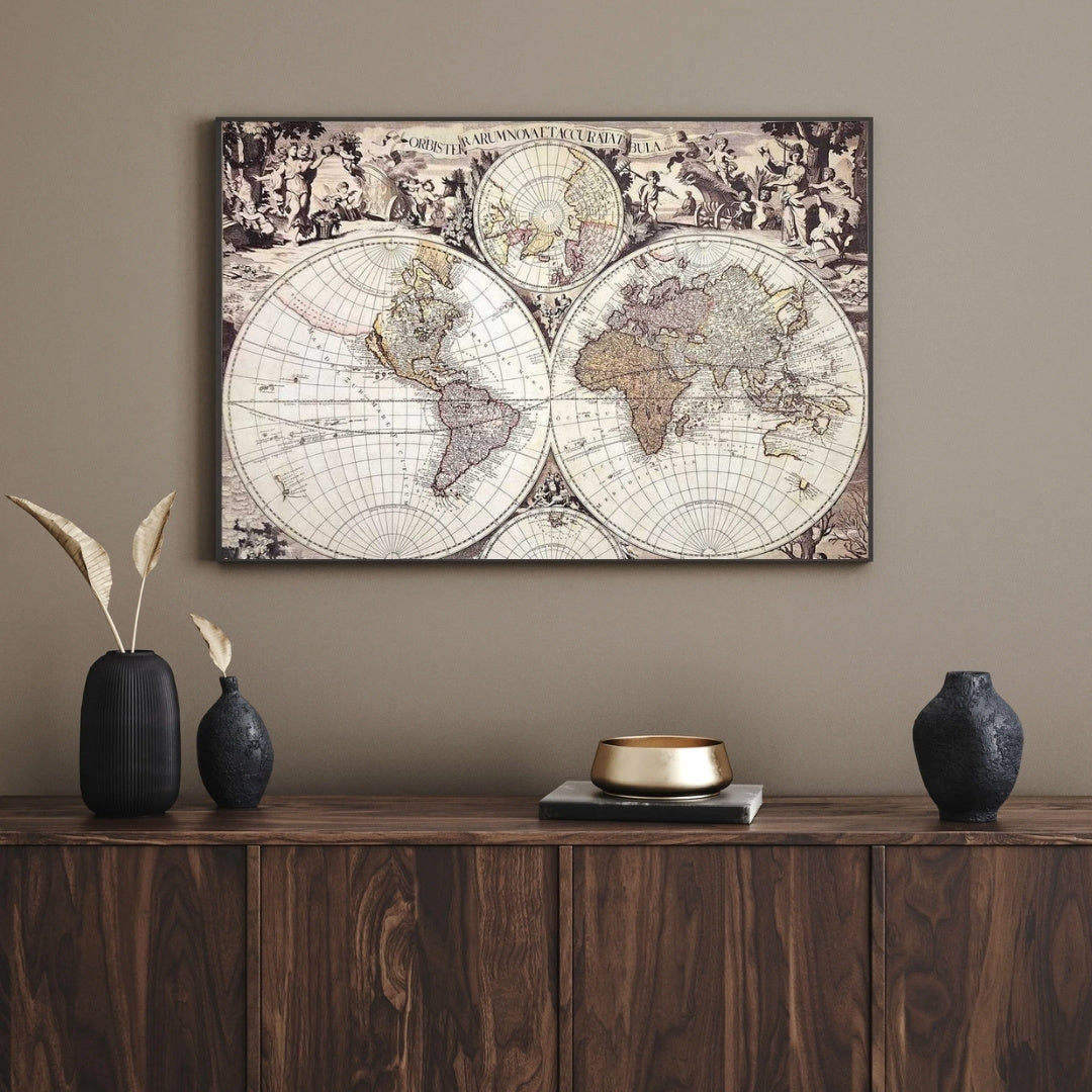 Mappa del mondo 1686 - ristampa G. Valck con possibilità di personalizzazione con incisione - regalo ideale per storici e viaggiatori - dimensioni 56,5 x 47,5 cm