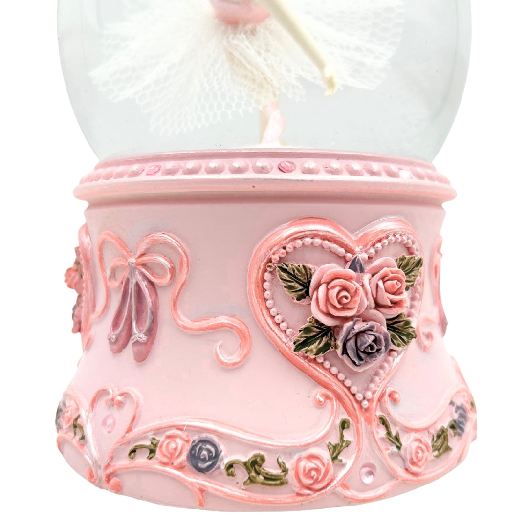 Ballerina danzante in sfera di vetro 15 cm con incisione personalizzata - elegante carillon con base pastello e melodia Lago dei Cigni