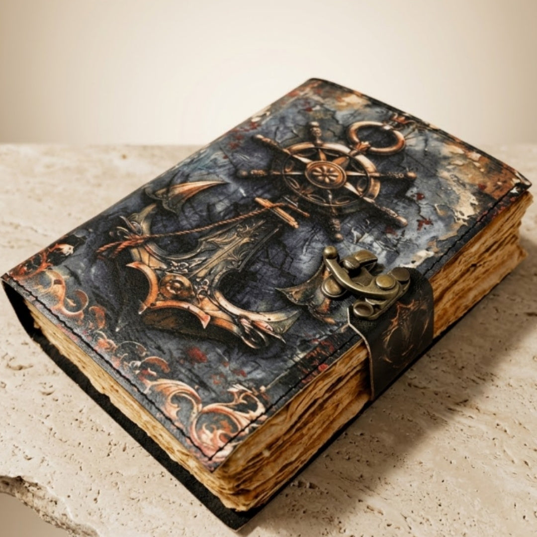 Taccuino in Pelle Retrò Marina 200 pagine con possibilità di personalizzazione tramite incisione, ideale come regalo per artisti e viaggiatori, realizzato in pelle naturale di capra, colore vintage, dimensioni 18 x 13 cm