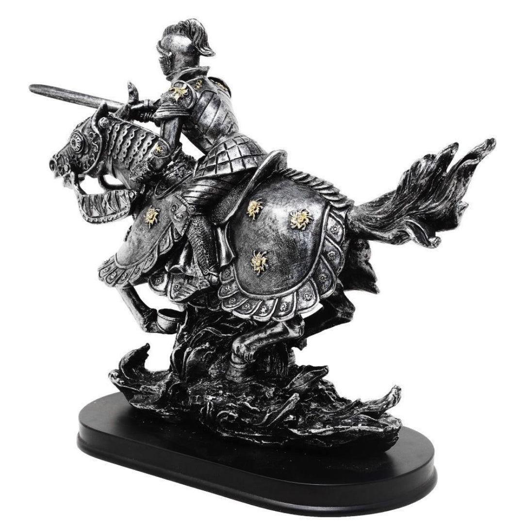 Statuetta Cavaliere a cavallo 31 cm – Polyresina dipinta a mano con possibilità di personalizzazione incisione