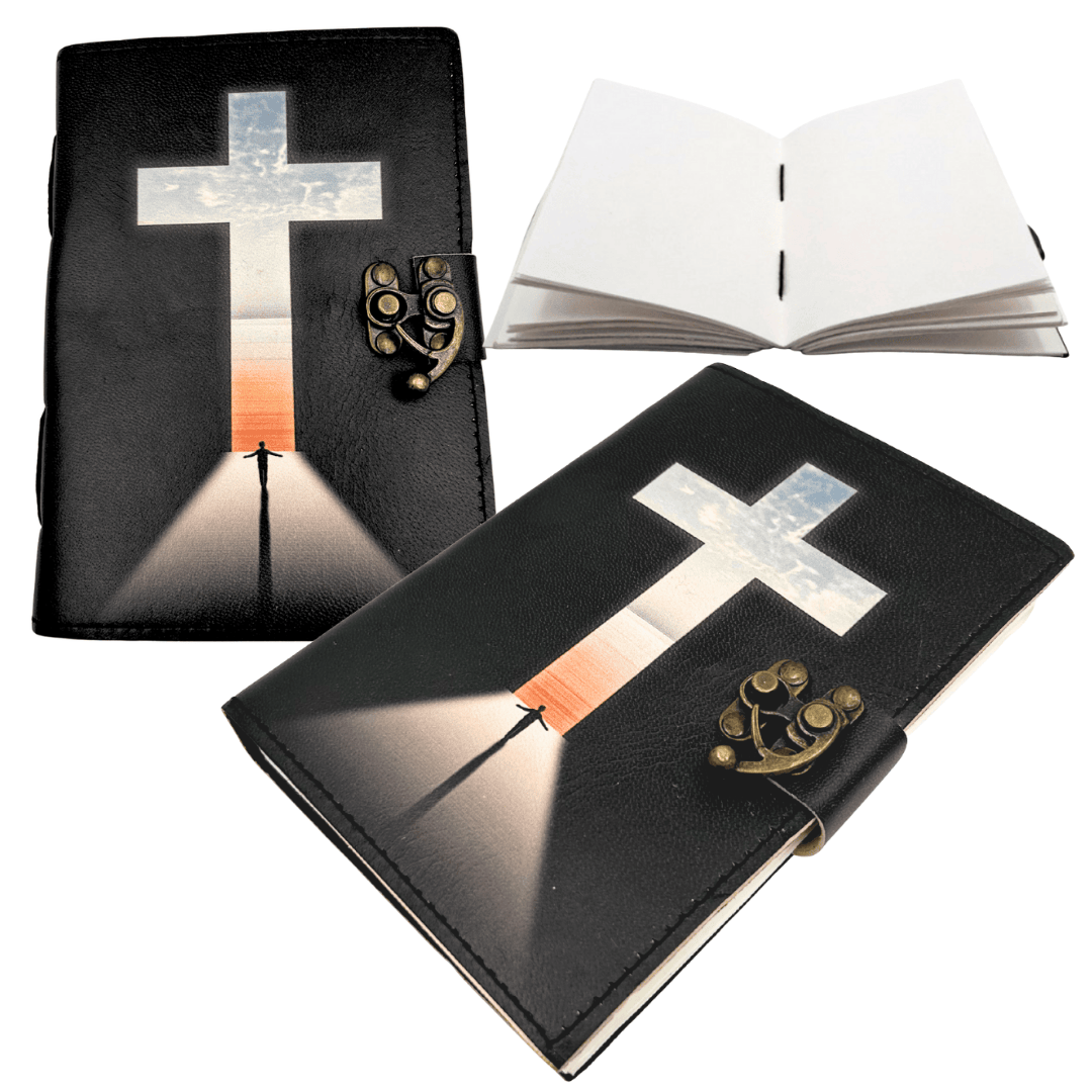 Taccuino in pelle Croce Religiosa Libro di preghiere con incisione
