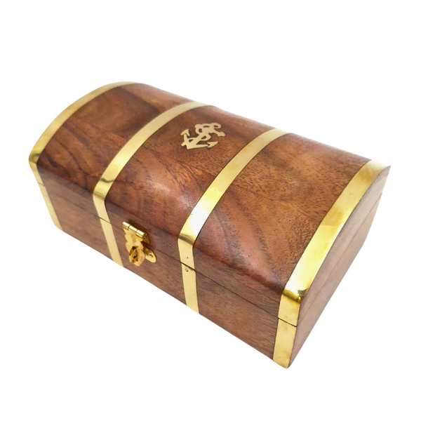 Scatola in legno marina vintage DNU-020 con motivo ancora in ottone, incisione personalizzata, ideale come regalo per gli amanti del mare, dimensioni 18,4 × 12,7 × 7,6 cm