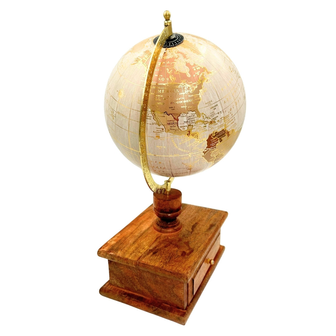Globo da scrivania vintage elegante con base in legno e cassetto