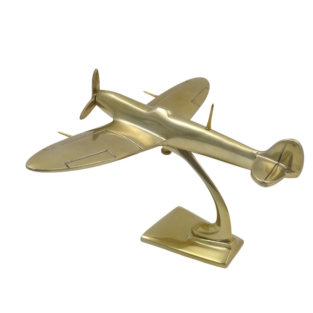 Modello di caccia Spitfire in alluminio color oro, con possibilità di personalizzazione tramite incisione
