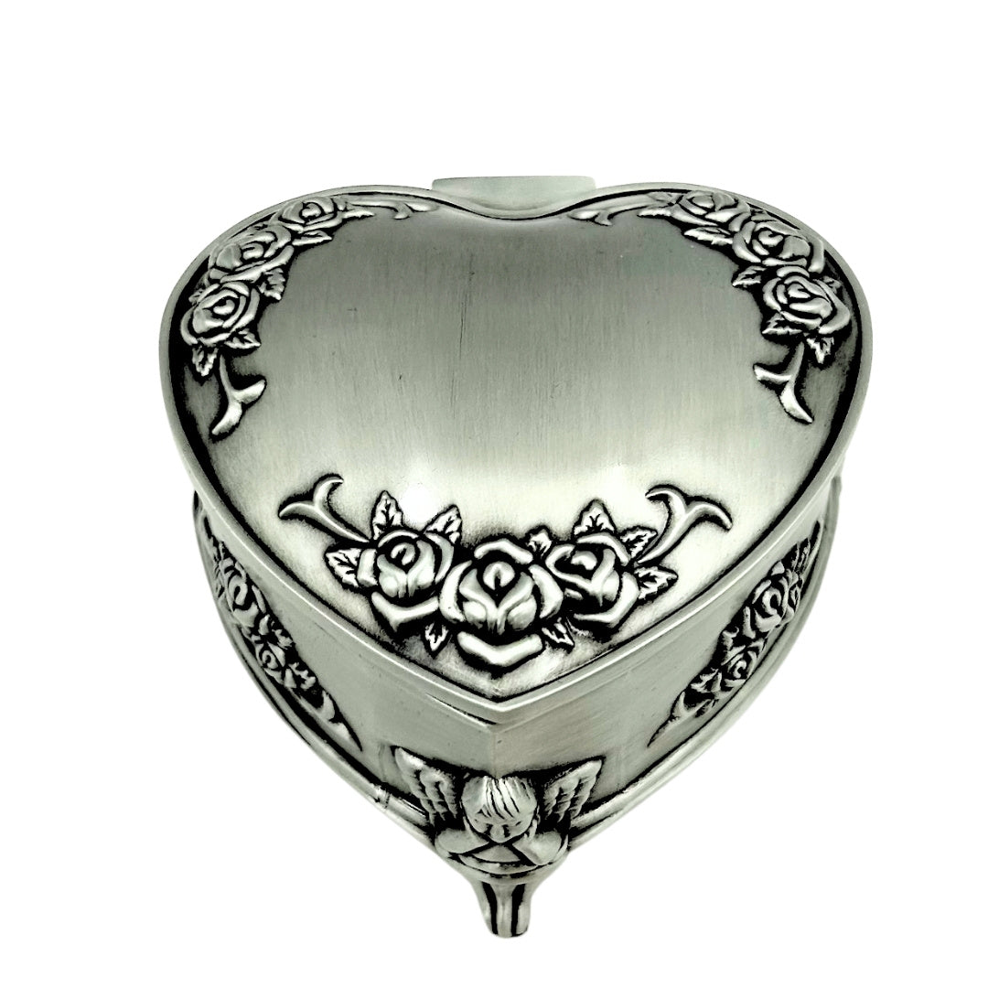 Scatola metallica a forma di cuore con possibilità di incisione personalizzata – regalo elegante per San Valentino, anniversario o compleanno, decorata con motivo di rosa, dimensioni 8,7 x 8,4 x 5,1 cm