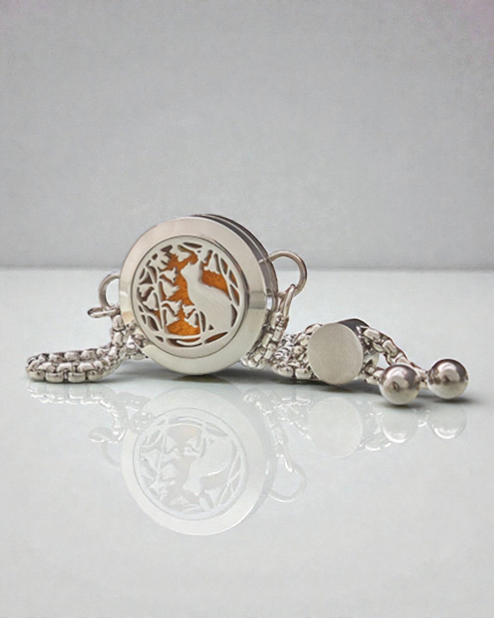 Bracciale Aromalife Fioritura Felina – Ciondolo porta-profumo Gatto e Fiori 20 mm