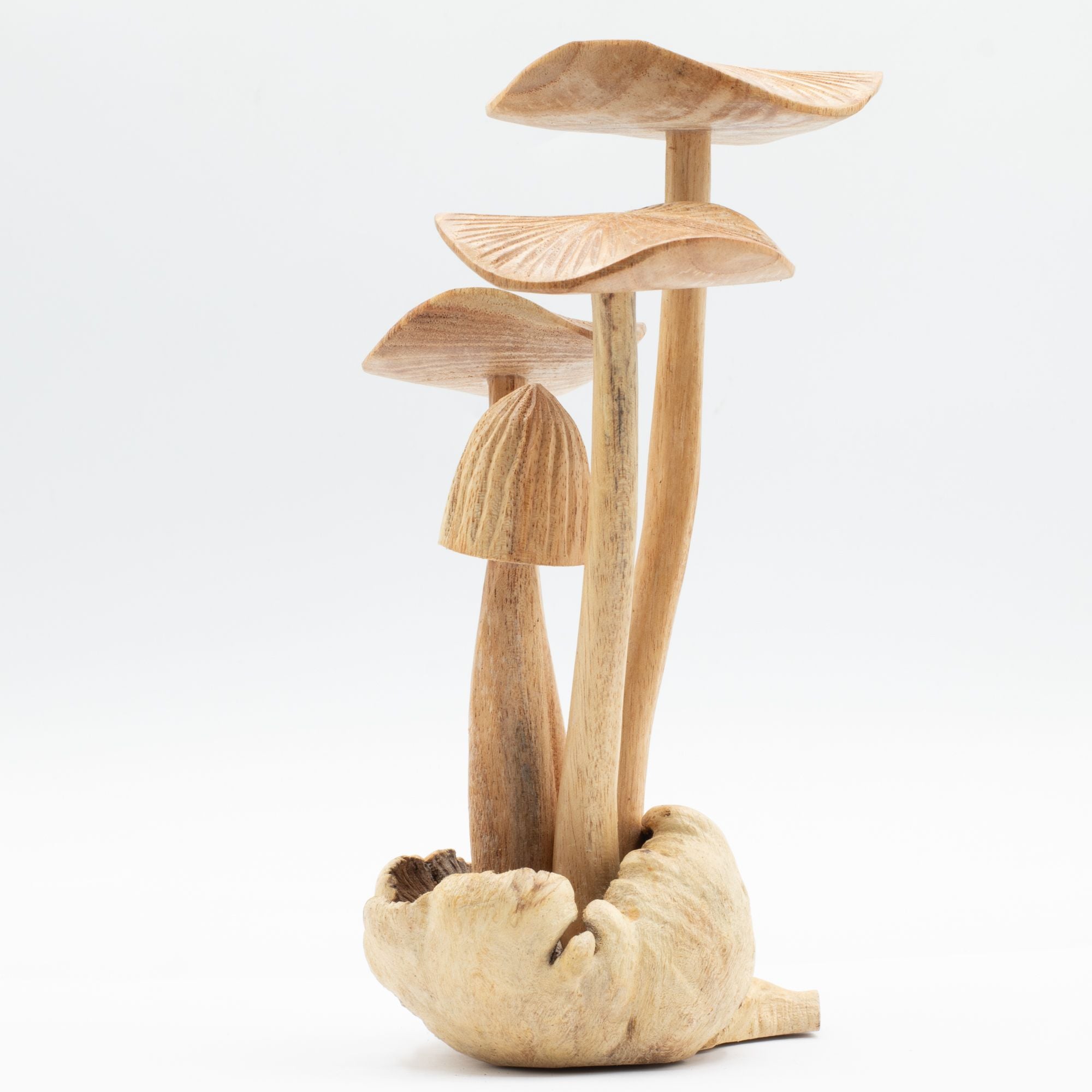 Funghi forestali intagliati a mano - Set di 4 grandi funghi in legno naturale, perfetti come regalo - Altezza 14 cm, stile rustico unico, ideali per la decorazione d'interni