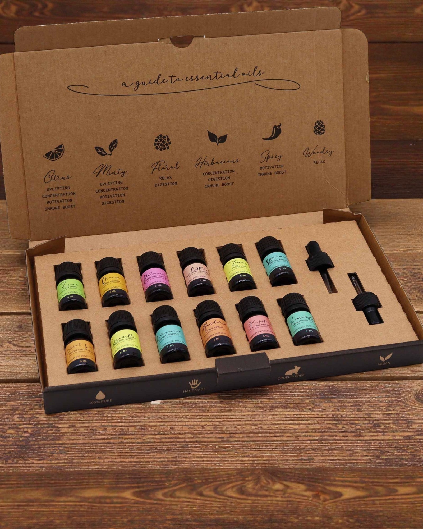 Letnia Energia Natury – Set di lusso di 12 oli essenziali da 5 ml con contagocce