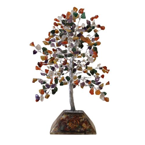 Albero della fortuna con base in orgonite - 320 pietre colorate - decorazione d'effetto per casa o regalo - base stabile in orgonite - simbolo di energia positiva e armonia