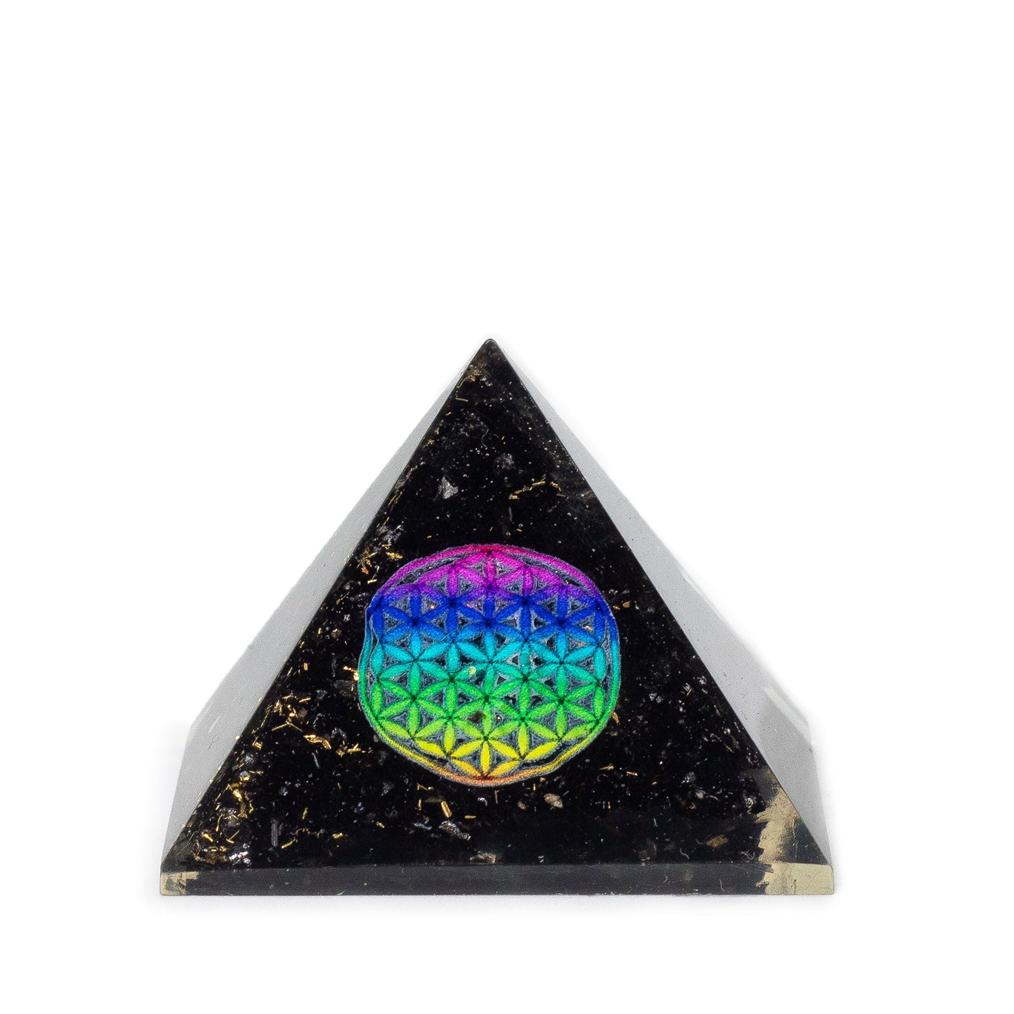 Piramide di Orgone in Tormalina Nera 5,5x4,5 cm con Fiore della Vita