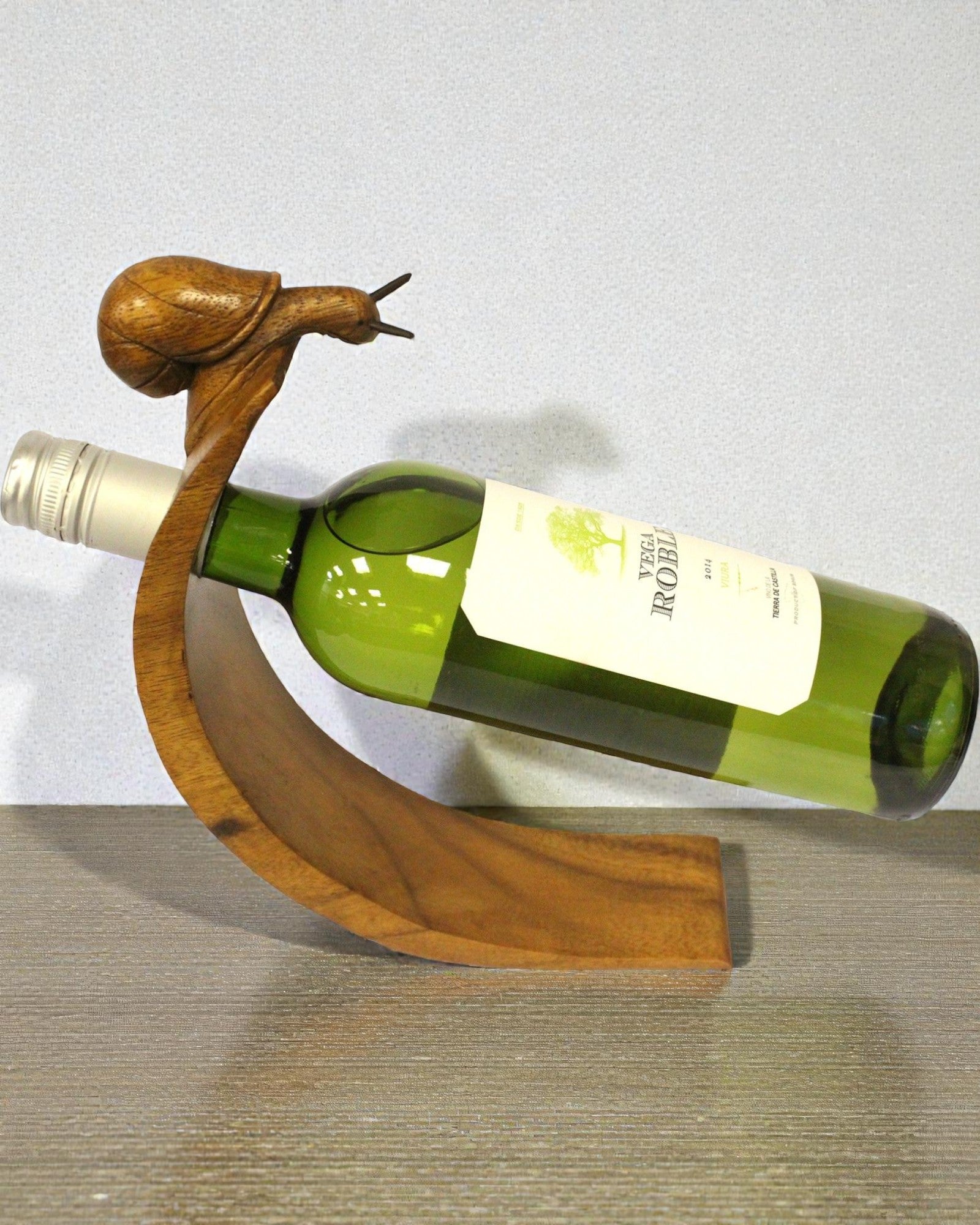 Chiocciola del sommelier – Portabottiglie da vino bilanciante, intagliato a mano, in legno di suar