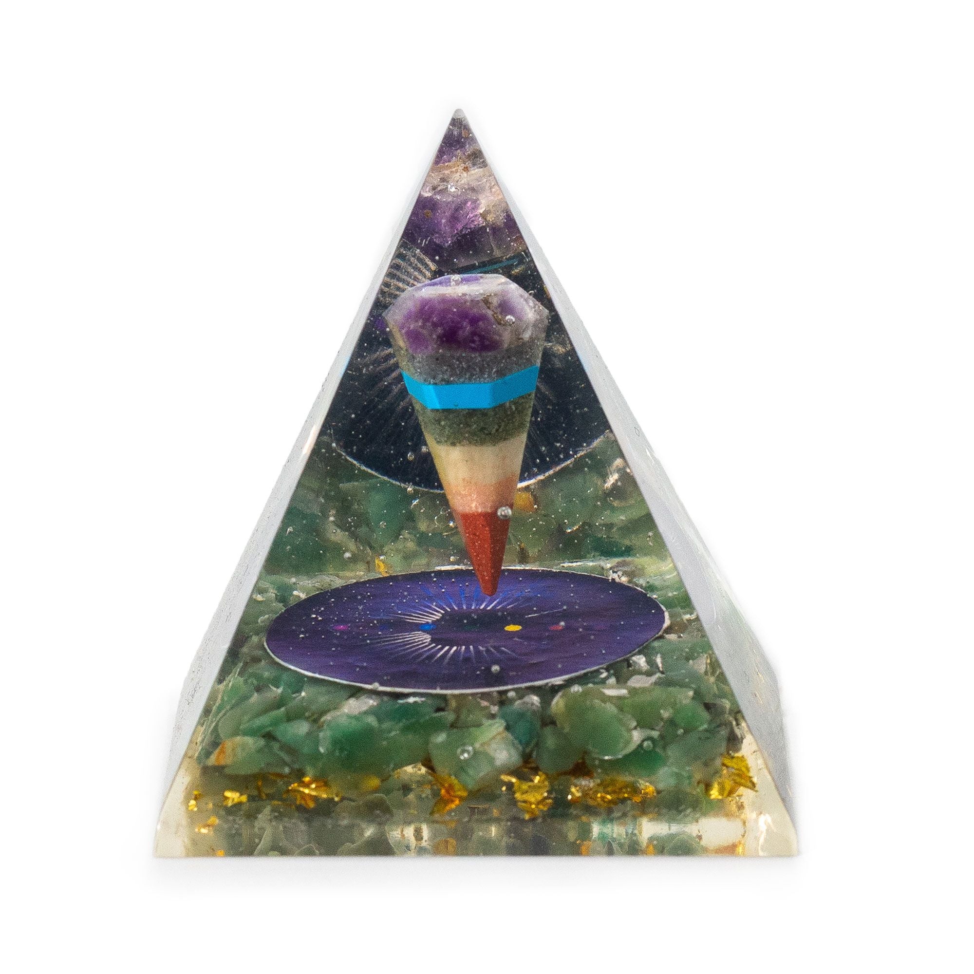 Piramide Orgonite Media con Pendolo e Chips Verdi di Avventurina 7x6 cm