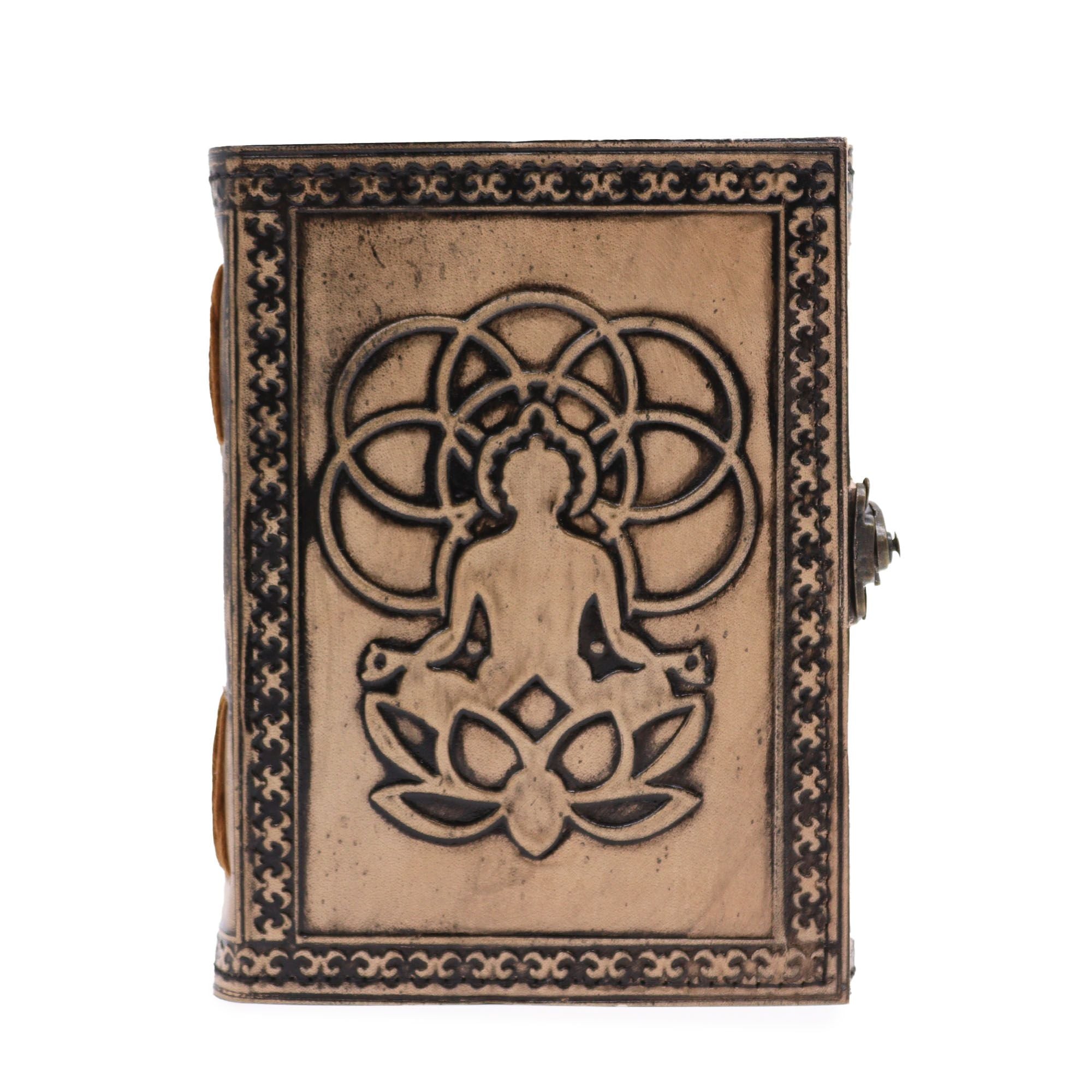 Taccuino Esoterico Buddha in Colore Rosso-Tan - Taccuino in Pelle con 200 Pagine, Dimensioni 17,5x12,5x3 cm