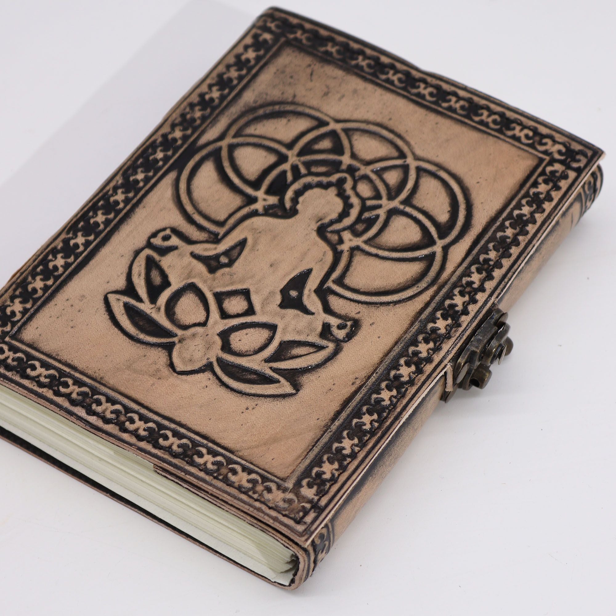 Taccuino Esoterico Buddha in Colore Rosso-Tan - Taccuino in Pelle con 200 Pagine, Dimensioni 17,5x12,5x3 cm