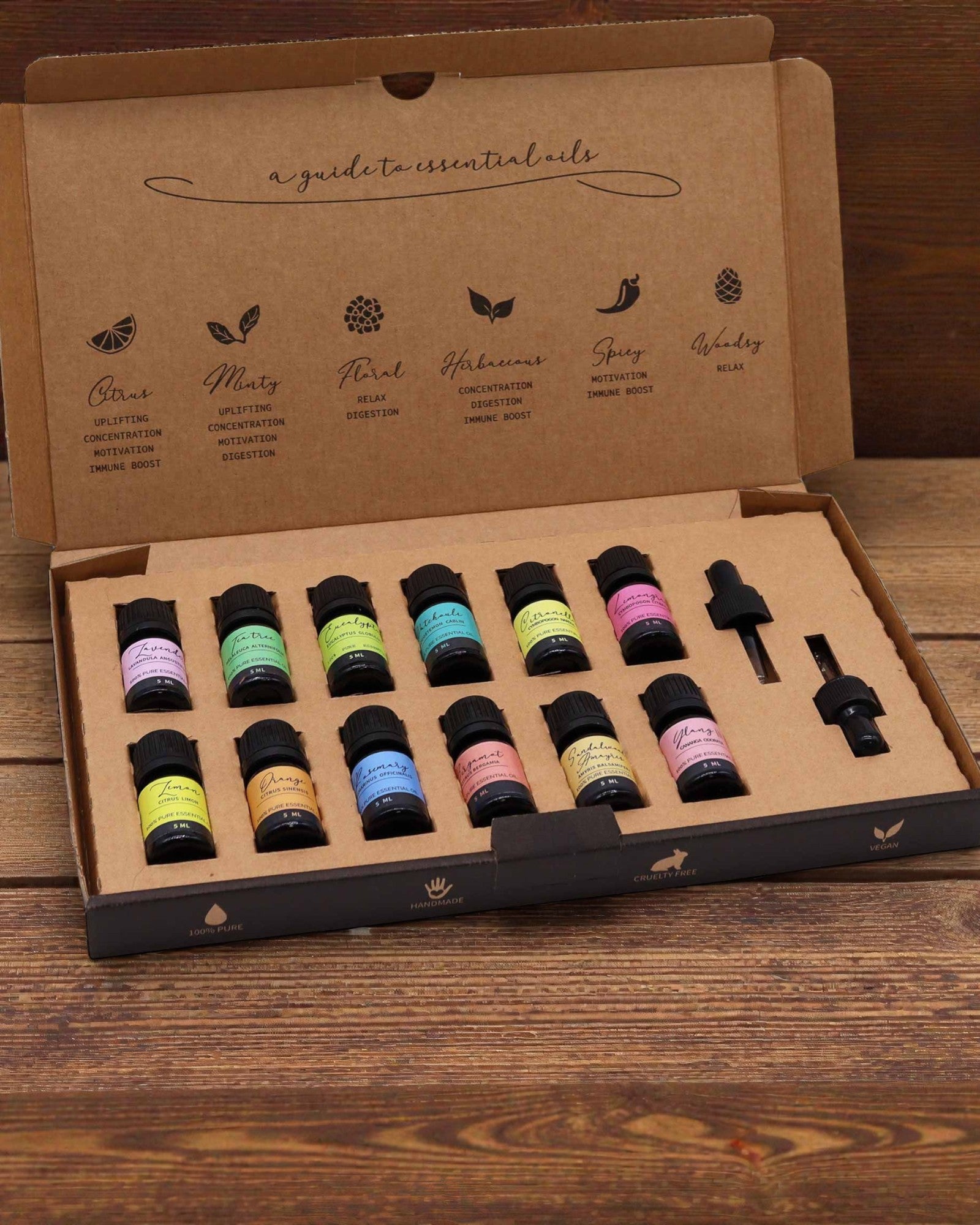 Essenza del Mondo – Confezione di lusso di 12 oli essenziali più popolari 5 ml con pipette