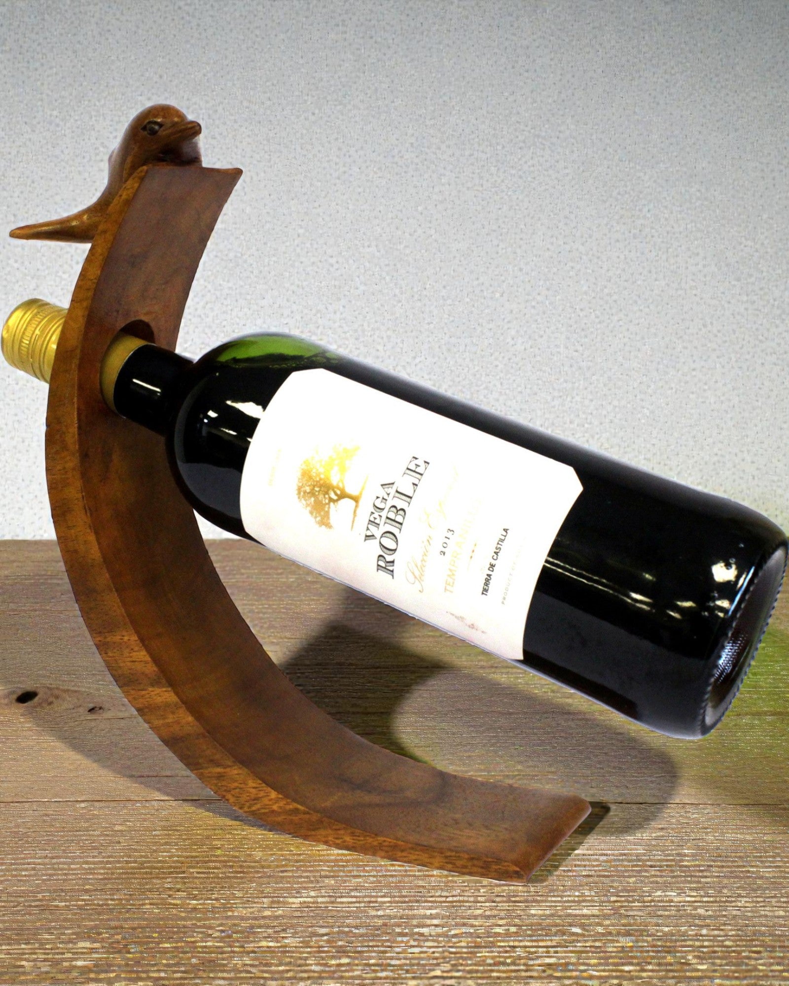 Delfino Balansu – Portabottiglie da vino in legno di suar con impugnatura intagliata