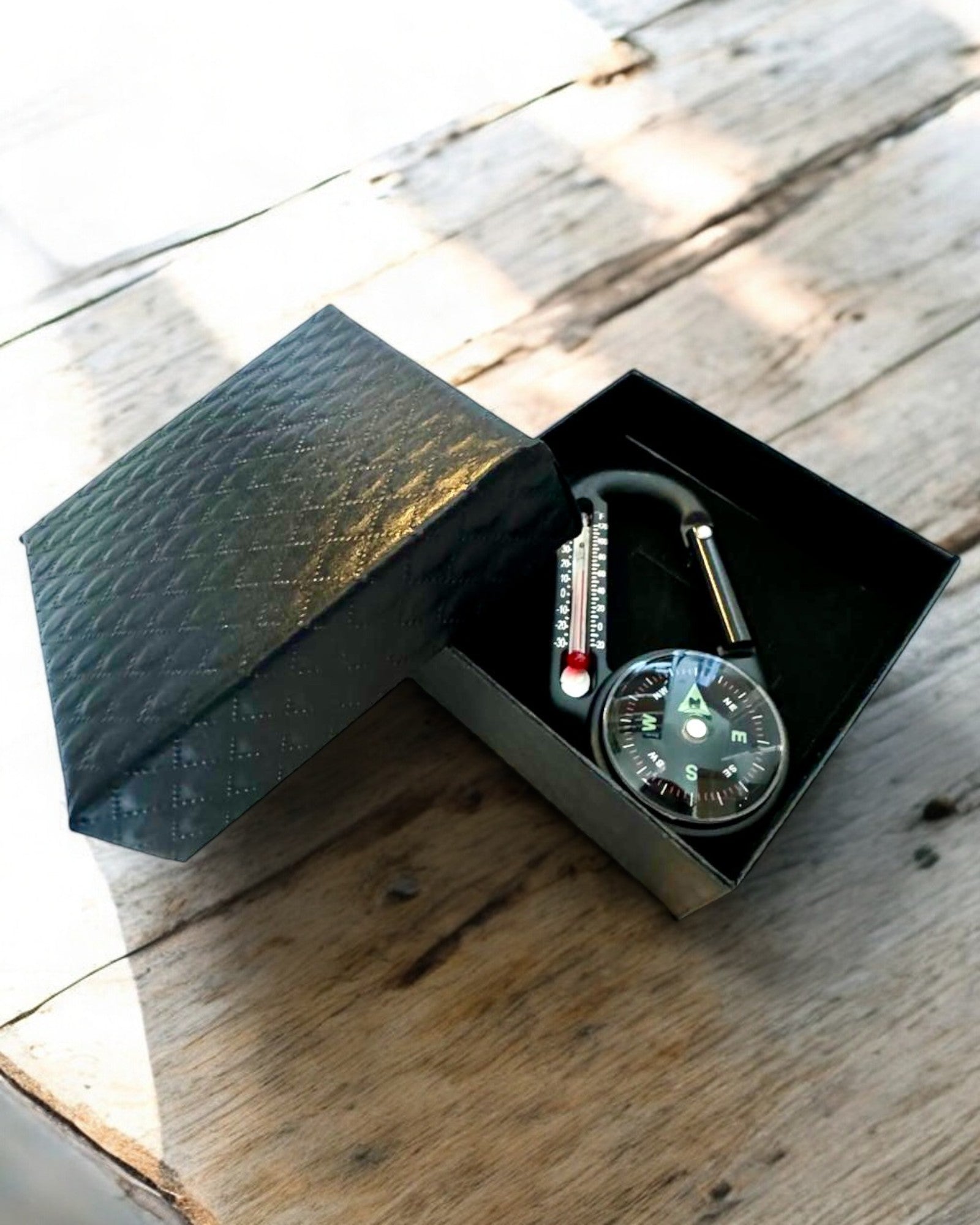 Bussola con moschettone e termometro, portachiavi - possibilità di incisione