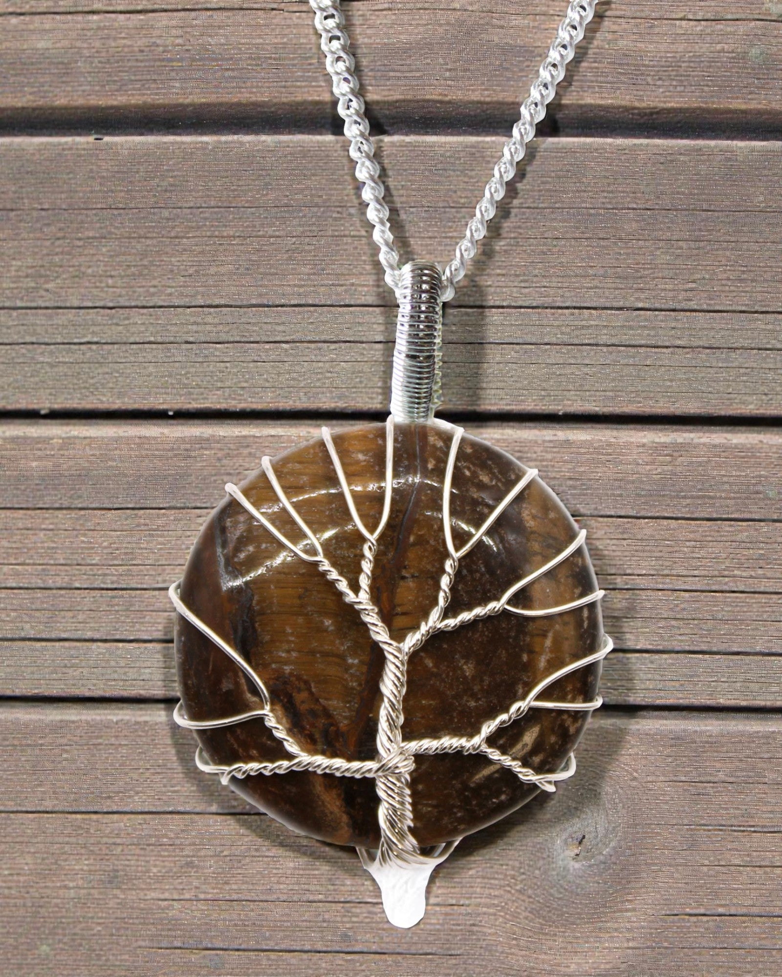 Albero del Coraggio – Collana realizzata a mano con occhio di tigre e Albero della Vita