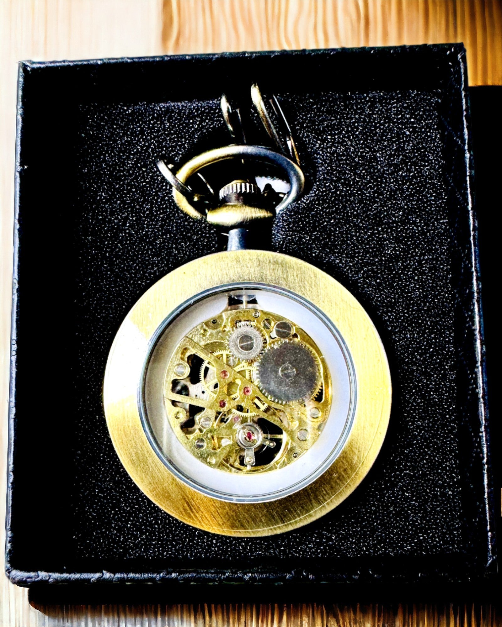 Orologio da Tasca Retrò – Meccanico, Colore oro satinato con nero, Lussuoso, Impermeabile, Semiautomatico, personalizzazione con incisione