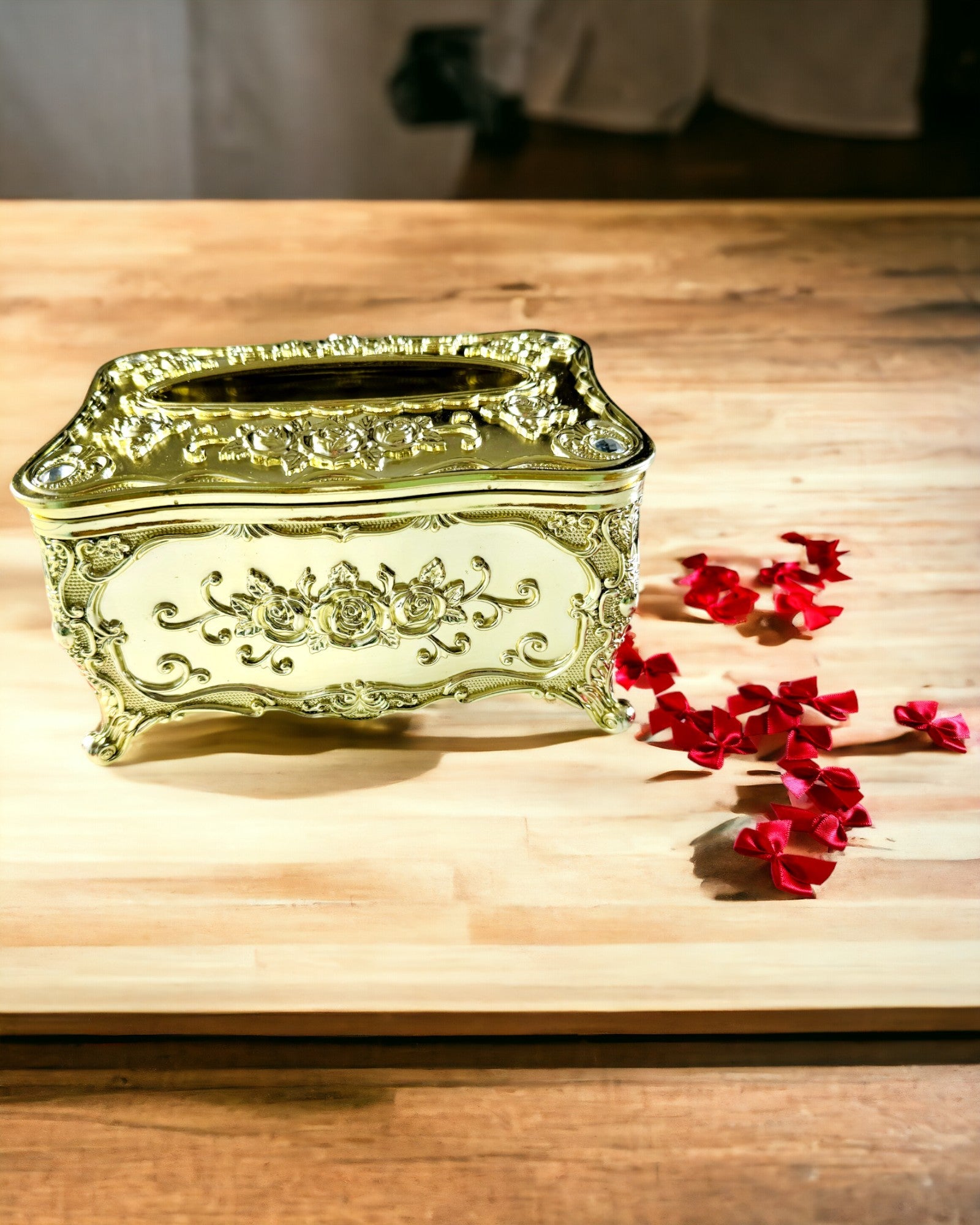Scatola Elegante per Fazzoletti con Fiori in Rilievo - Contenitore per Tovaglioli
