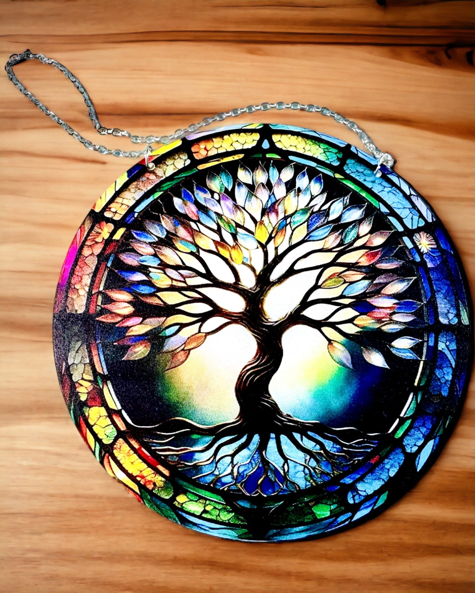 Pendente Prismatico Solare 'Albero della Vita' - Decorazione Colorata per Finestra