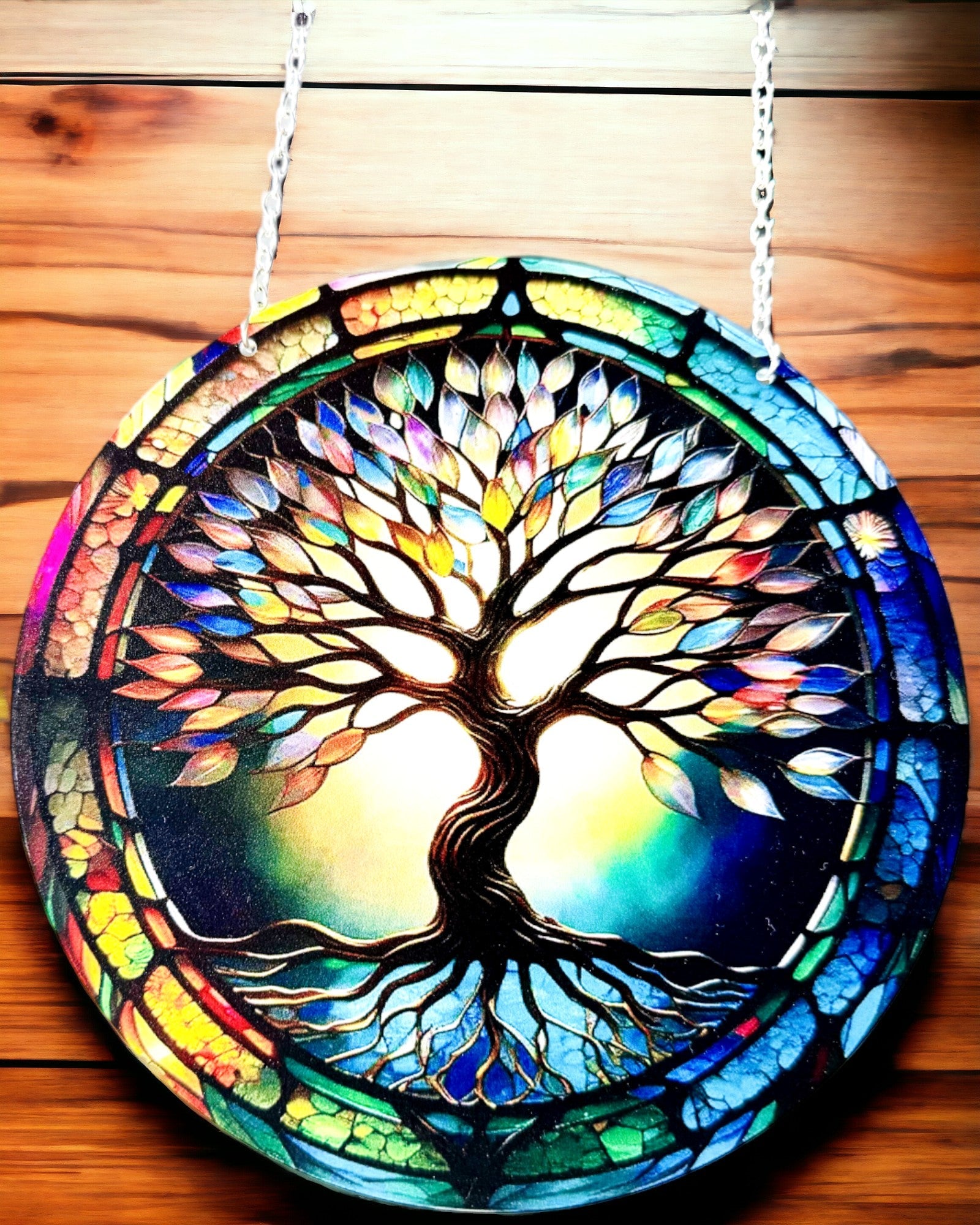Pendente Prismatico Solare 'Albero della Vita' - Decorazione Colorata per Finestra