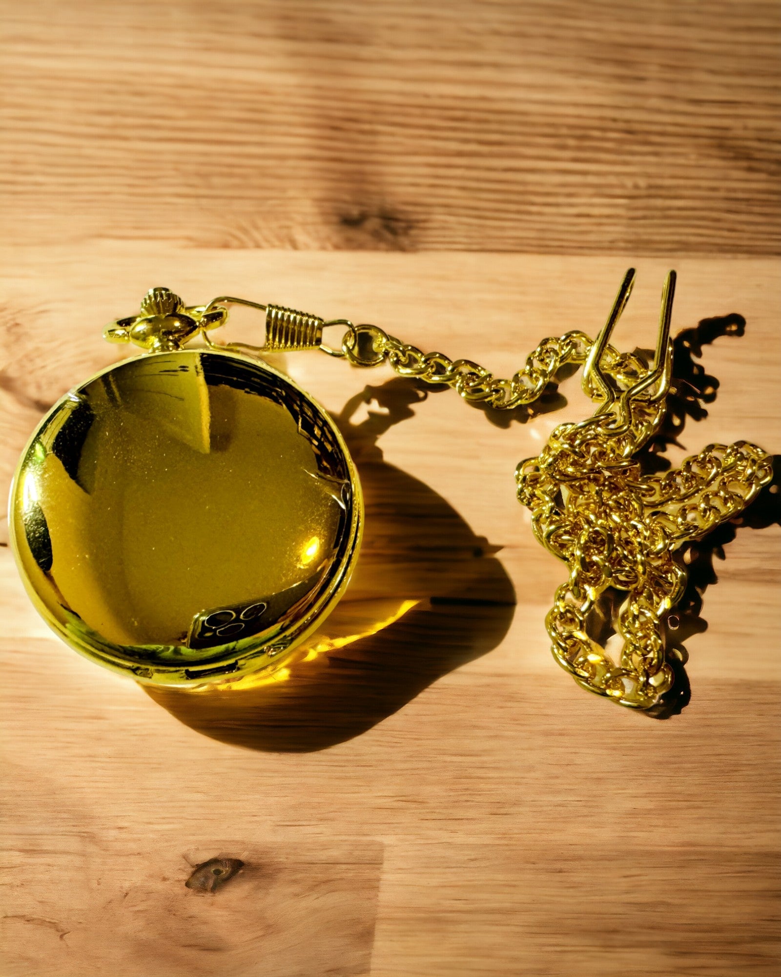 Orologio da Tasca Meccanico Classico con Doppio Coperchio, Manuale, Colore Oro, con Incisione