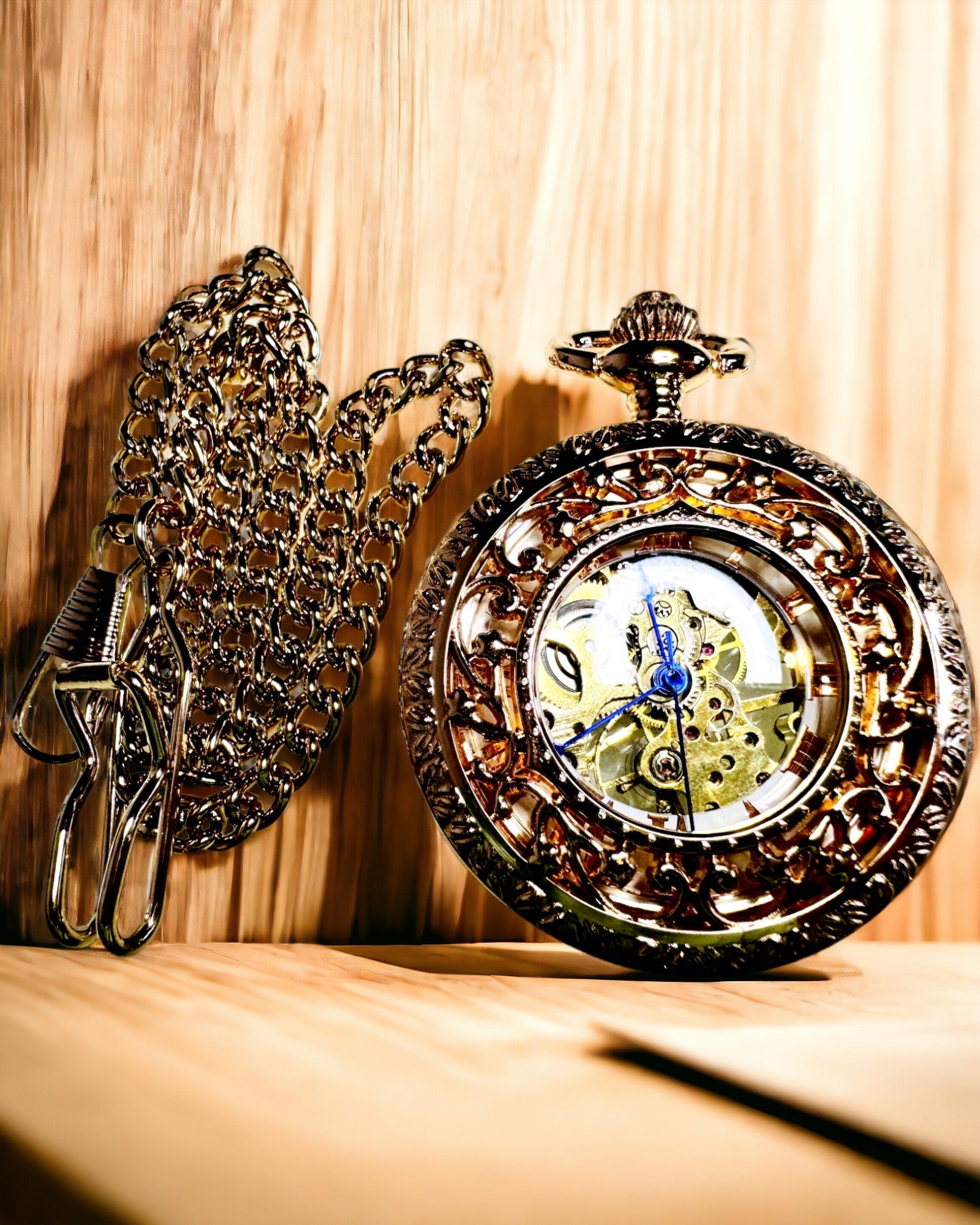 Orologio da Tasca in Stile Vintage con Quadrante Trasparente e Meccanismo Scheletrato