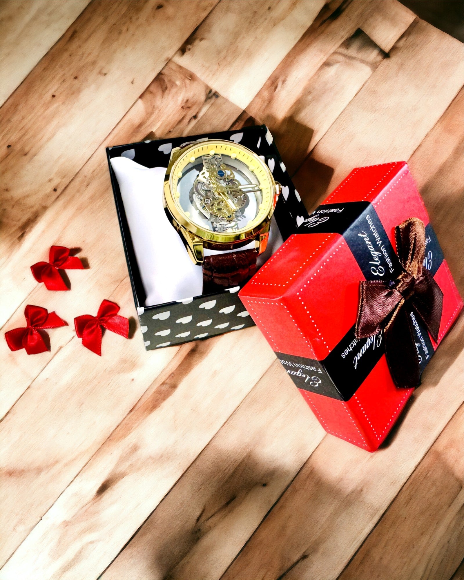 Orologio da Uomo con Meccanismo Trasparente - Eleganza e Precisione in Montatura Dorata