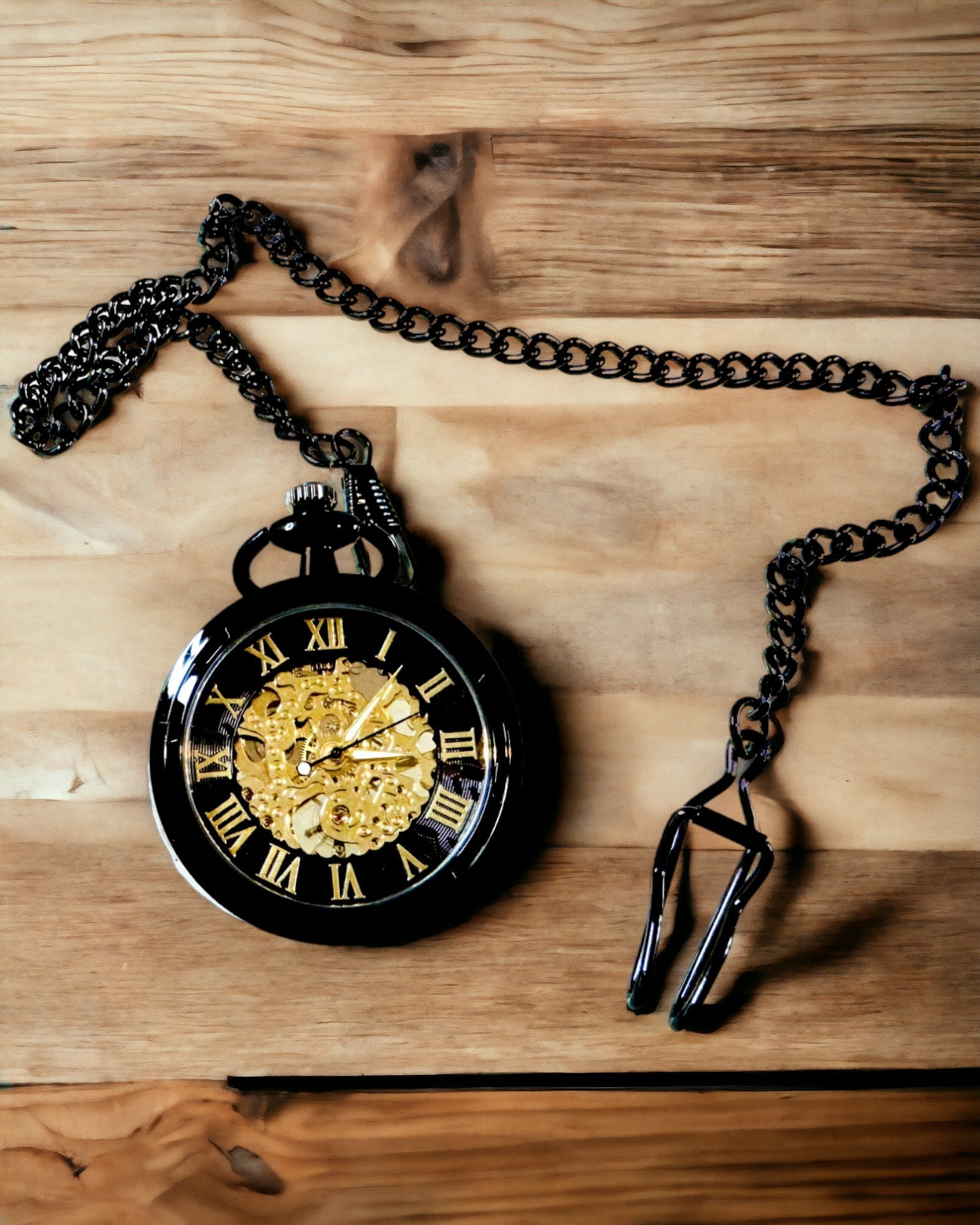 Orologio da Tasca Meccanico in Stile Retrò, Impermeabile, Semiautomatico - colore Nero - Ideale come Regalo, incisione