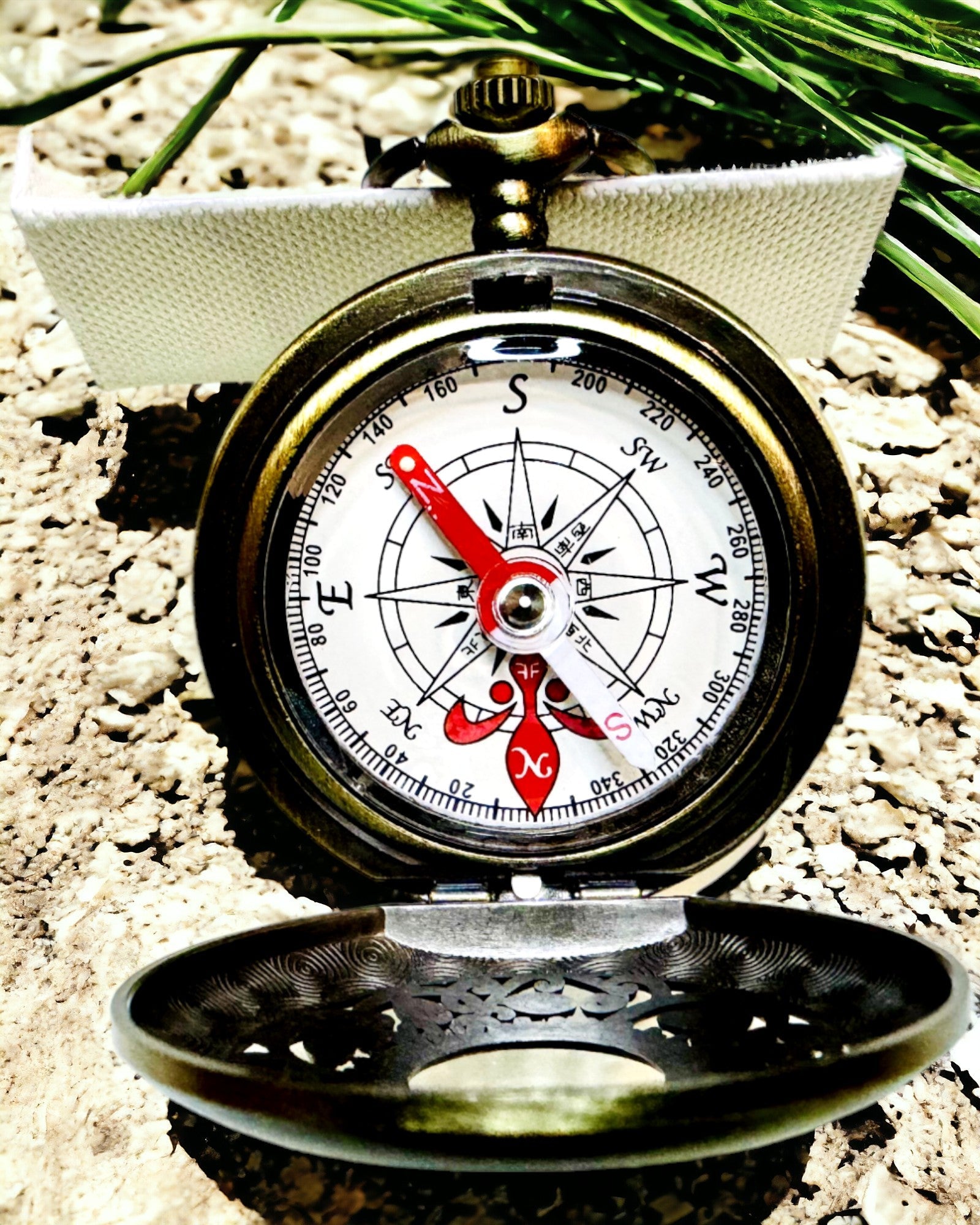 Bussola da Navigazione in Stile Vintage con Motivo Trafitto – colore marrone-oro