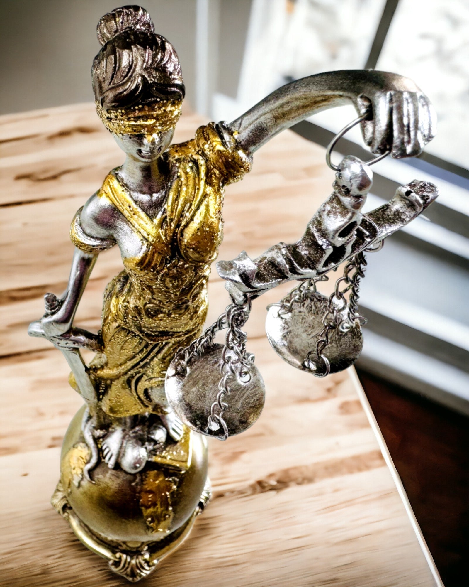 Statuetta Dea della Giustizia – Decorazione Artistica per Scaffale, Artigianato in Resina, personalizzazione con incisione