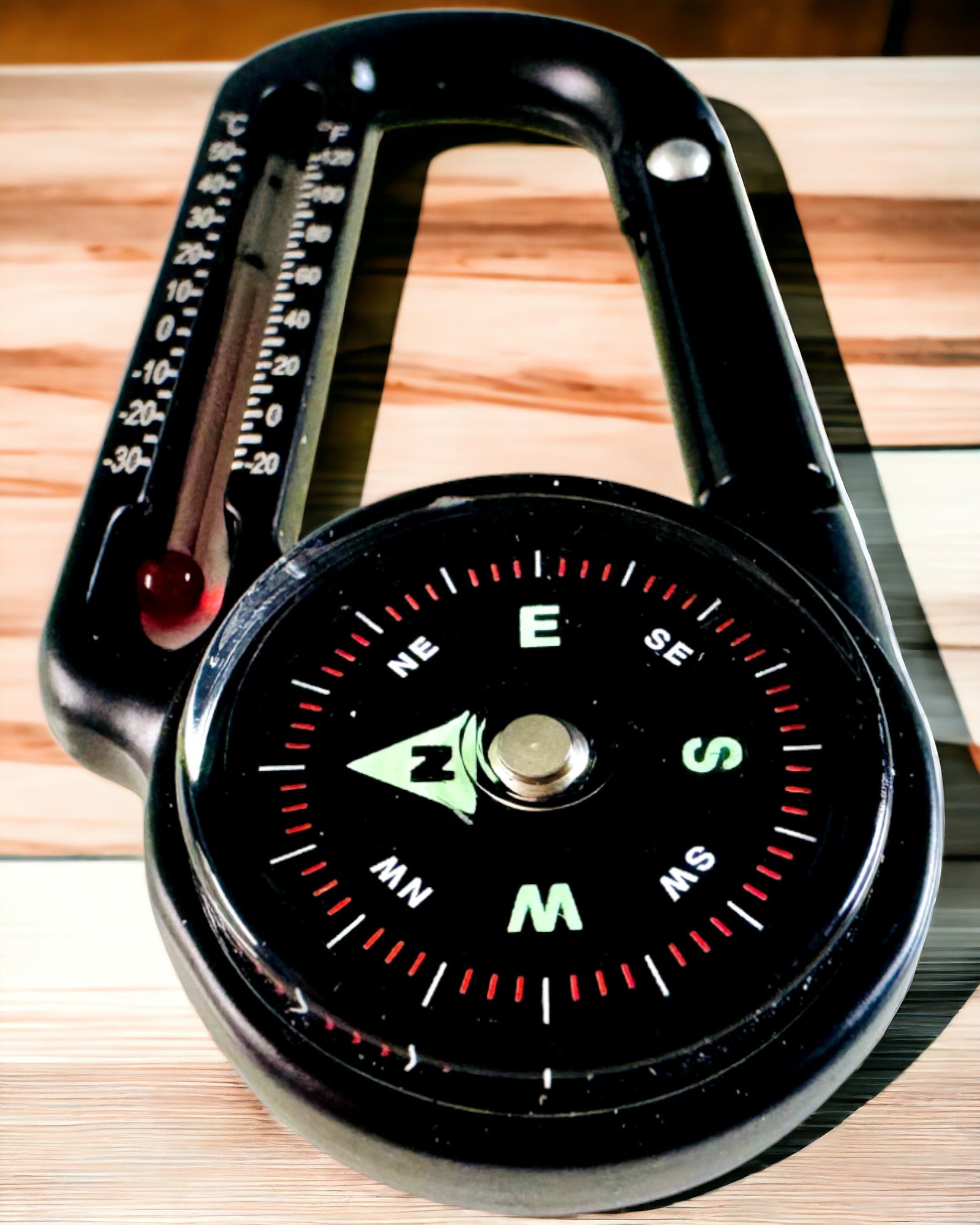 Bussola con moschettone e termometro, portachiavi - possibilità di incisione