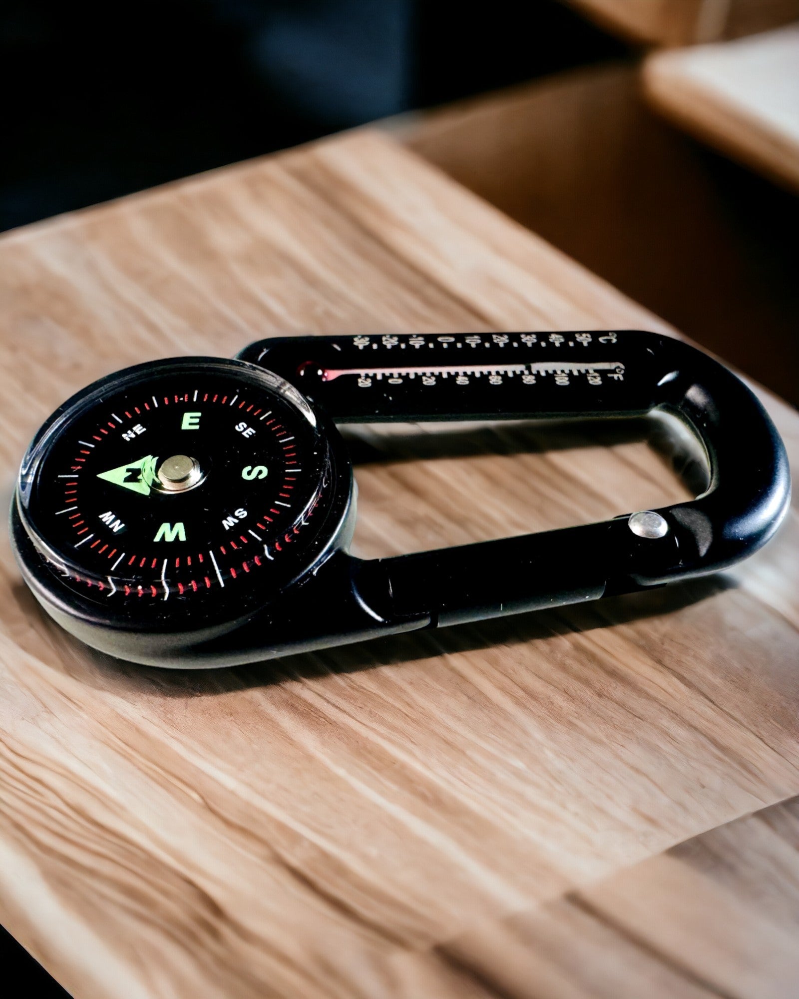 Bussola con moschettone e termometro, portachiavi - possibilità di incisione