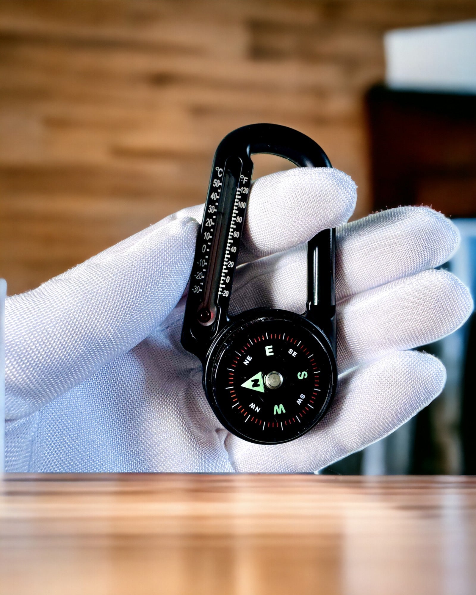 Bussola con moschettone e termometro, portachiavi - possibilità di incisione