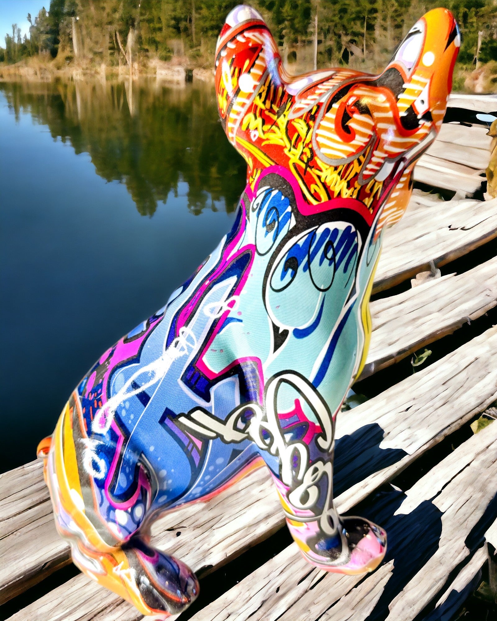 Statua Bulldog Francese Fatta a Mano in Stile Street Art con Opzione di Incisione