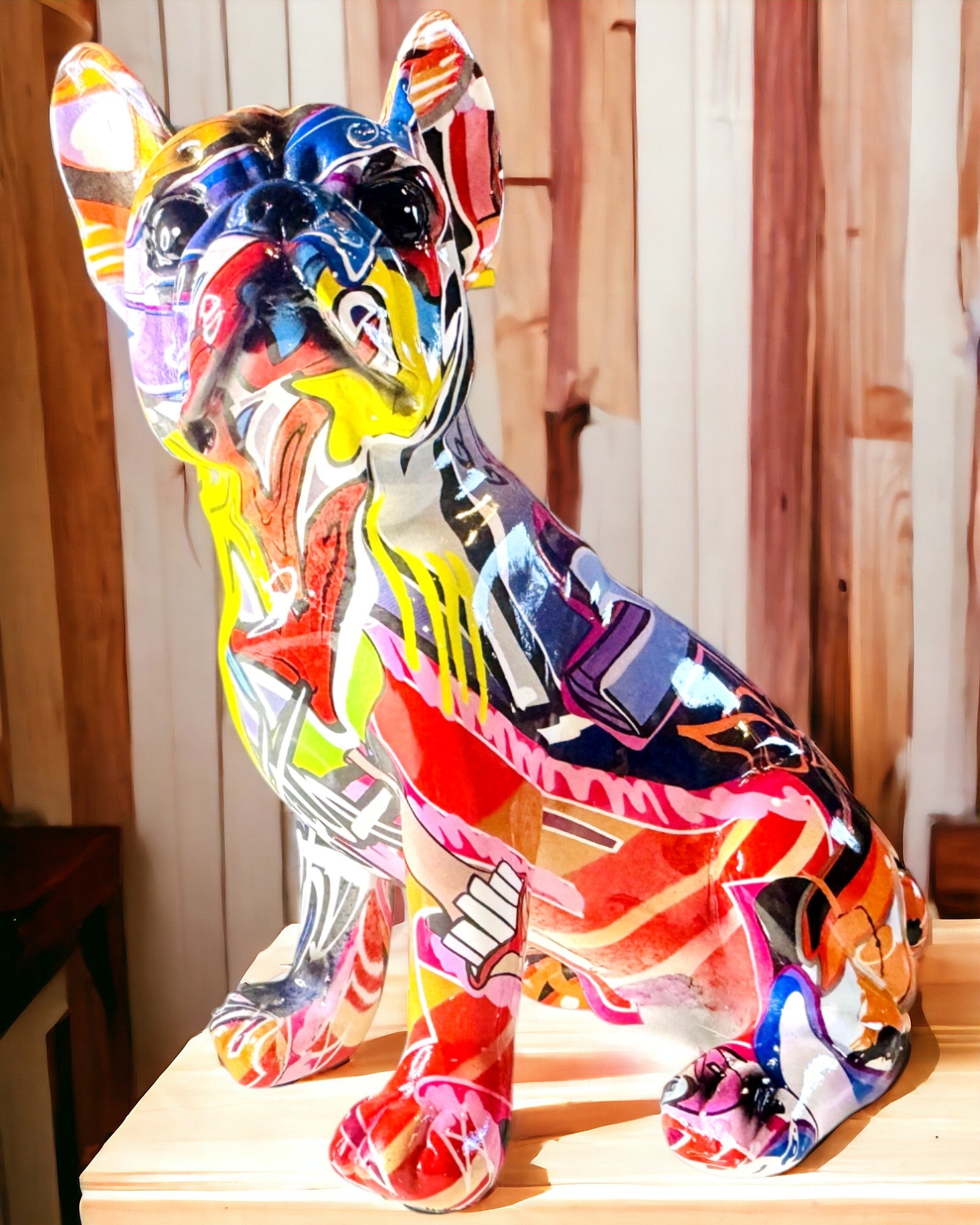 Statua Bulldog Francese Fatta a Mano in Stile Street Art con Opzione di Incisione