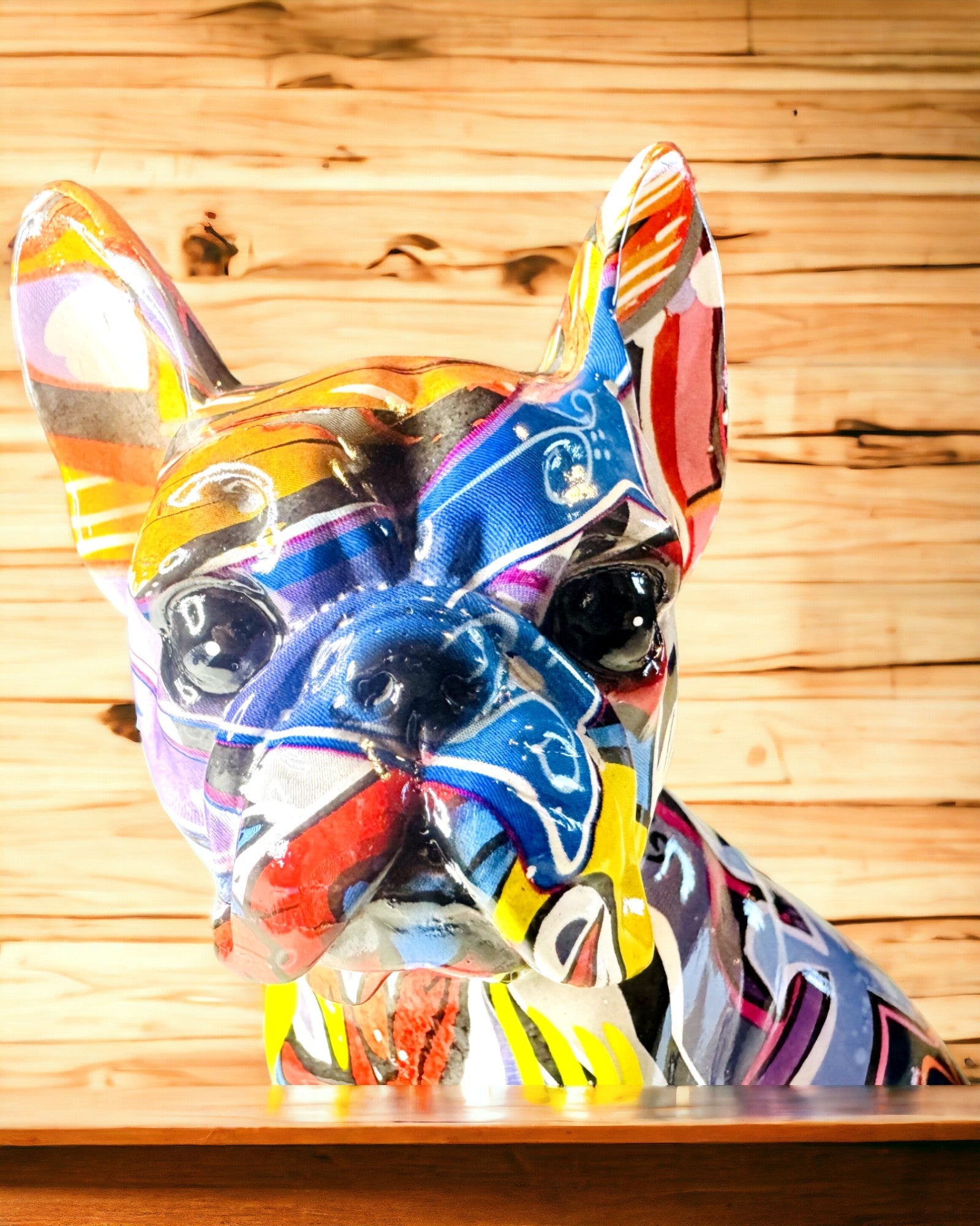 Statua Bulldog Francese Fatta a Mano in Stile Street Art con Opzione di Incisione