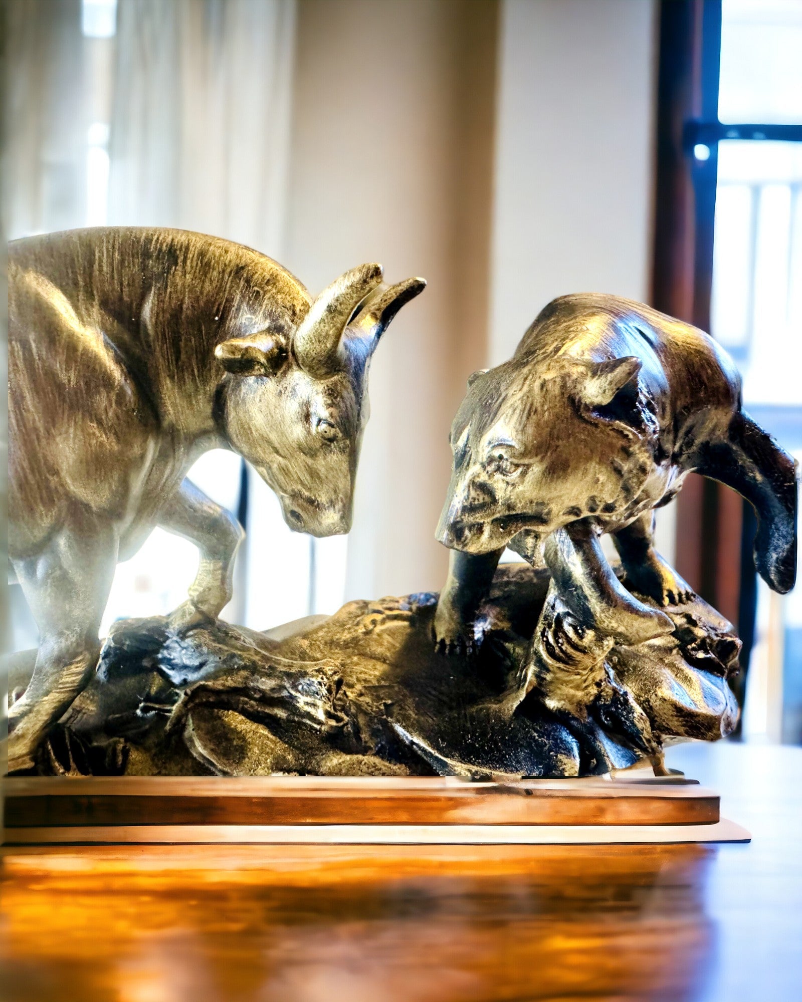Scultura "Due rivali" - Toro e Orso - Simbolismo del Mercato Finanziario, Possibilità di Incisione - colore Rame