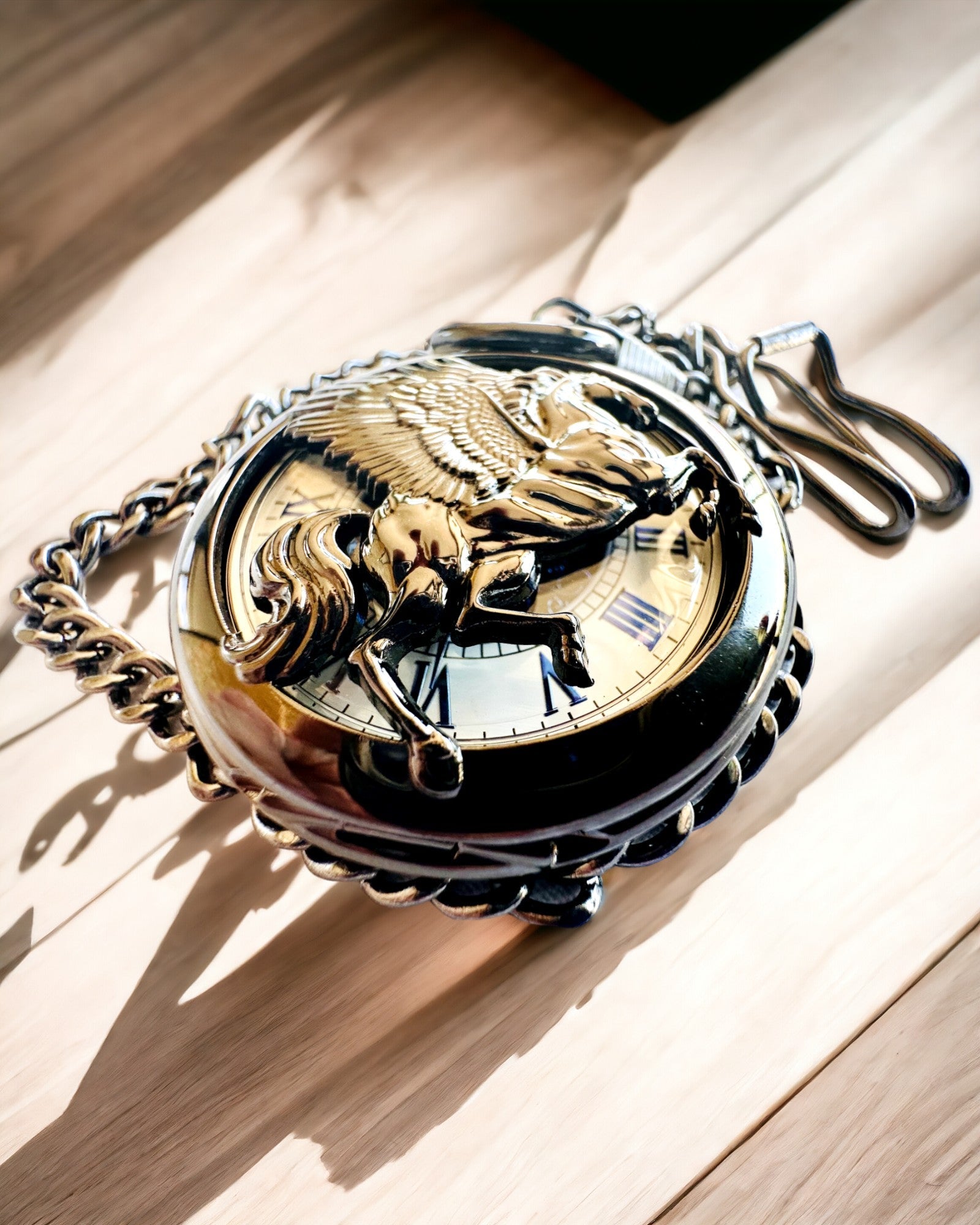 Orologio da Tasca "Equus Tempus" - Nero con Motivo Cavallo, possibilità di personalizzazione con incisione - quadrante bianco